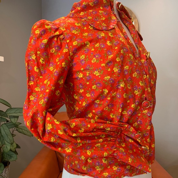 Red Prarie High Collar Button Up - Picture 3 of 5